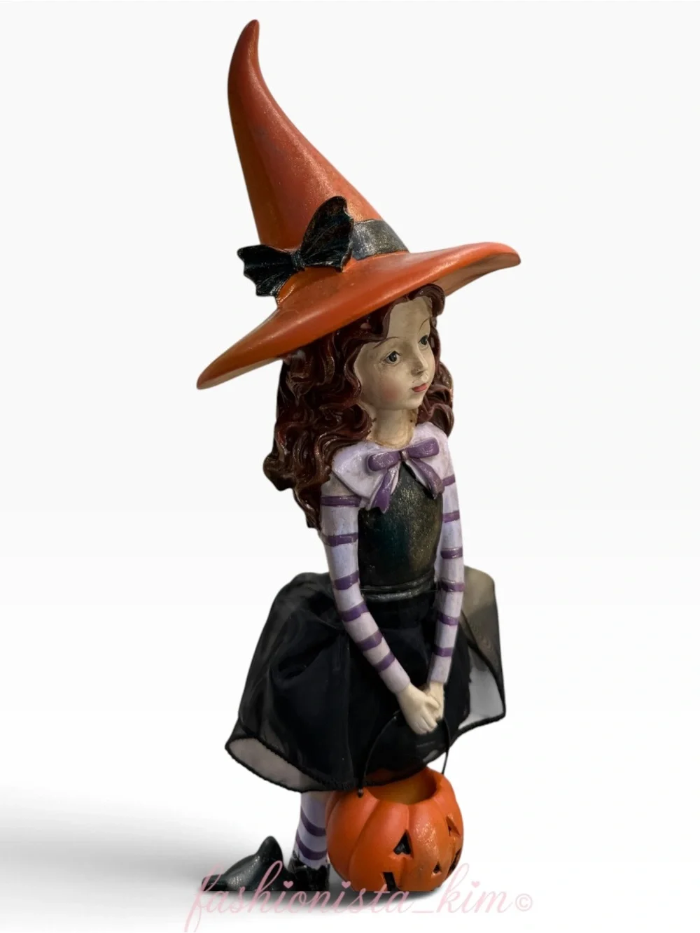 Bella Lux Witch girl with pumpkin Black Cat Orange Hat Halloween decor